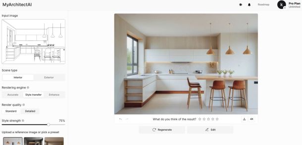 Rendering di cucina realizzato con 'Style transfer engine'